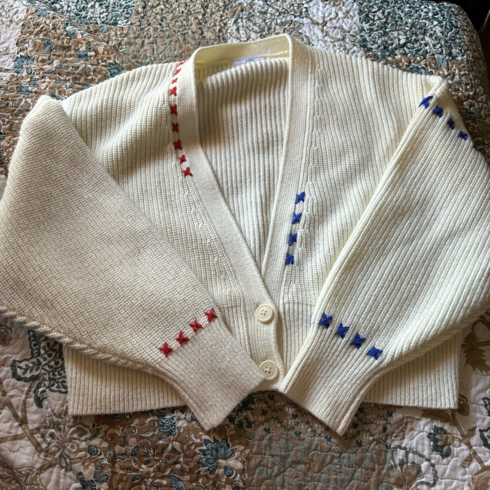 J.ING Otis ivory oversized stitched detail v neck cardigan